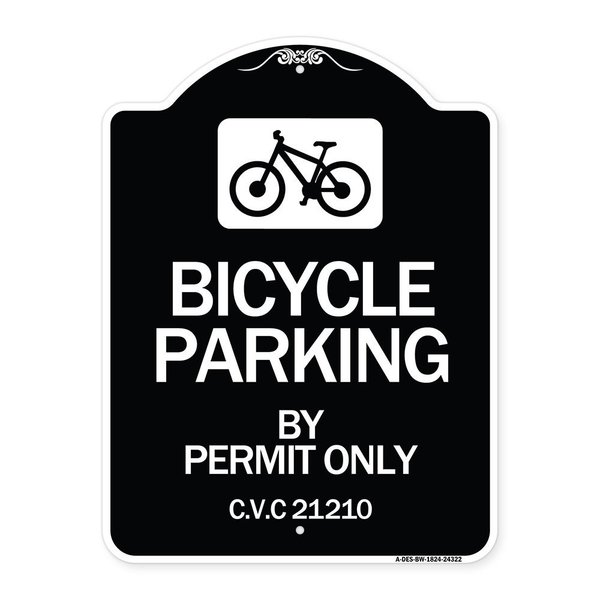 Signmission Bicycle Parking by Permit C.V.S. 21210 Heavy-Gauge Aluminum Sign, 24" x 18", BW-1824-24322 A-DES-BW-1824-24322